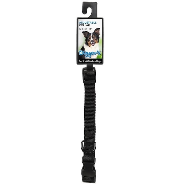 Pdq Boss Pet Adjustable Dog Collar, 12 to 18 in L Collar, 58 in W Collar, Nylon, Black 2938003 - main