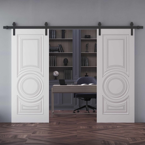 Sartodoors Double Barn Door 64x80 inches White Solid Core Modern Interior ROYAL9855DB-B-EMAL-64 - main