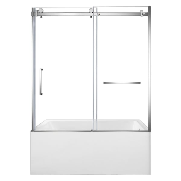Kingston Brass 60" Acrylic Anti-Skid Alcove Right-Hand Drain Tub with Left Sliding Tub Door, White/Polished Chrome KVTAP6032R22C1 - main