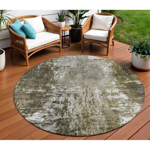 Homeroots 8' Taupe Brown And Gray Round Abstract Washable Indoor Outdoor Area Rug 582934 - main