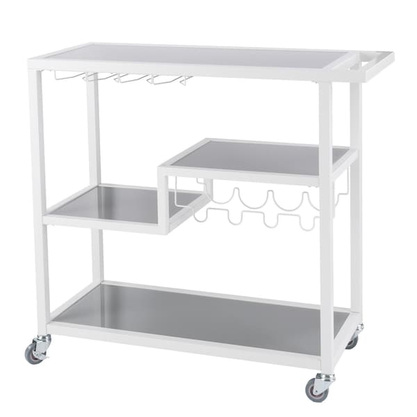 Homeroots Gray and White Metal And Glass Rolling Bar Cart With Wine Storage 402545 - main