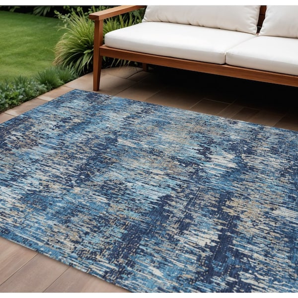 Homeroots 9' X 12' Navy Blue And Denim Blue Striped Washable Indoor Outdoor Area Rug 609562 - main
