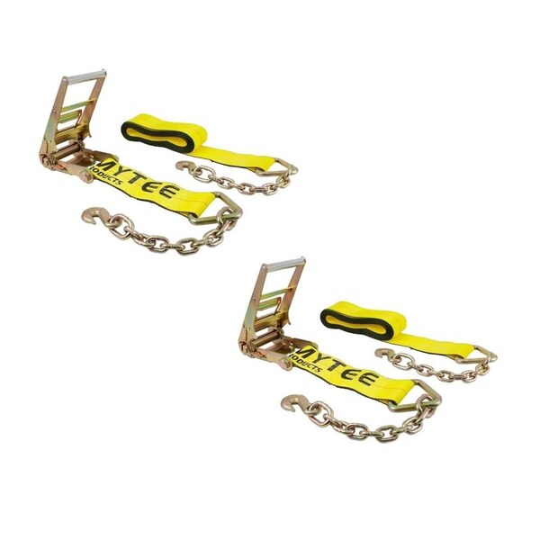 Mytee Products 4inX30ft Ratchet Straps w/chain, WLL 5400 Tie Down Strap, 2PK RS430CAx2 - main