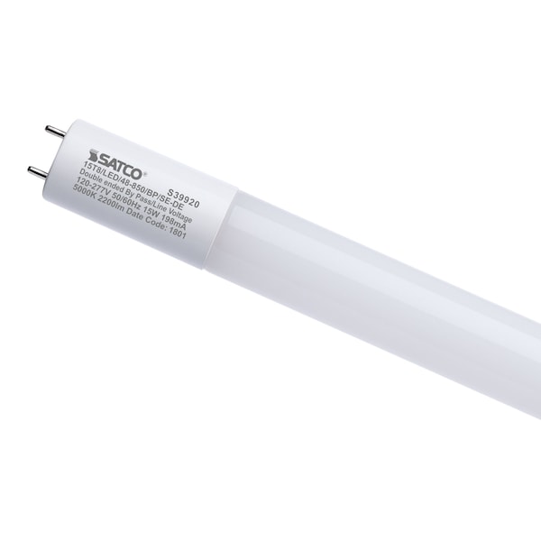 Satco 15W 4 Foot T8 LED 5000K CCT Medium Bi Pin Base Ballast Bypass Sngle or Double Ended Wiring 120-277V S39920 - main