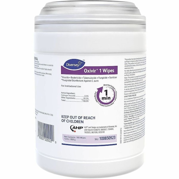 Johnson Diversey DVO 6 x 7 in. Oxivir 1 Wipes - 160 Canister - 12 per Case 100850923 - main