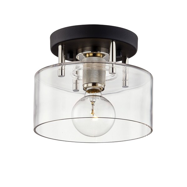 Troy Lighting Bergamot Station 1 Light Semi Flush 8.5 In. Textured Black & Polish Nickel C7550-TBK/PN - main