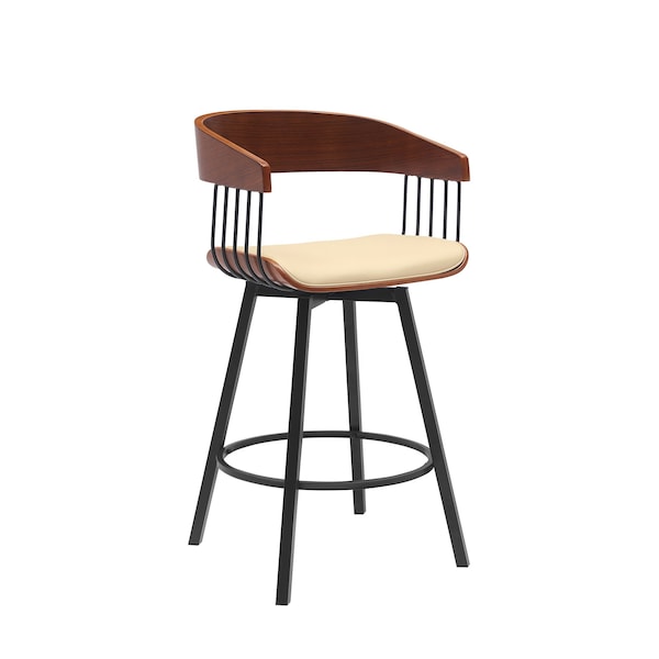 Armen Living Athena 27in Swivel Walnut Wood Counter Stool in Cream Faux Leather with Black Metal LCATBAWACR26 - main