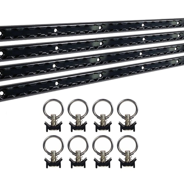 Mytee Products 2 Ft L-Track Black Powder Coated 4 and Stud with Black Powder coated Ring 8 LTK2-BLKx4-LTKS-BLKx8 - main