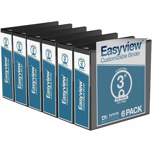 Davis Group Easyview Premium, Round Ring, Customizable, View Binder, (Black, 3"), PK6 8414-01-06 - main