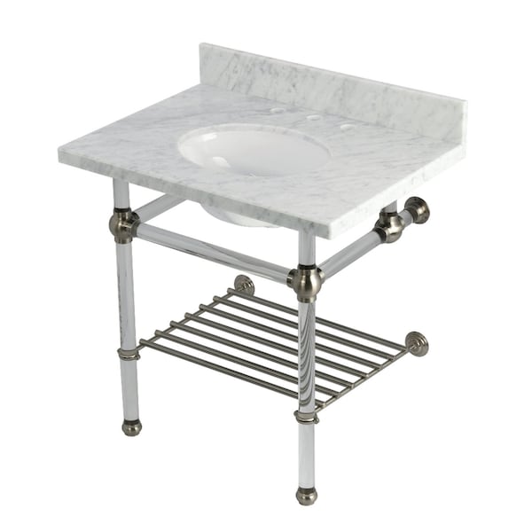 Kingston Brass 30-Inch Carrara Marble Console Sink with Acrylic Legs and Shelf, 8-Inch, 3-Hole KVPB3030MAB8 - main