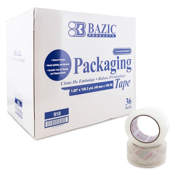 Bazic Products Industrial Clear Packing Tape, 1.88in. x 109.3 Yards, 36PK 918 - main