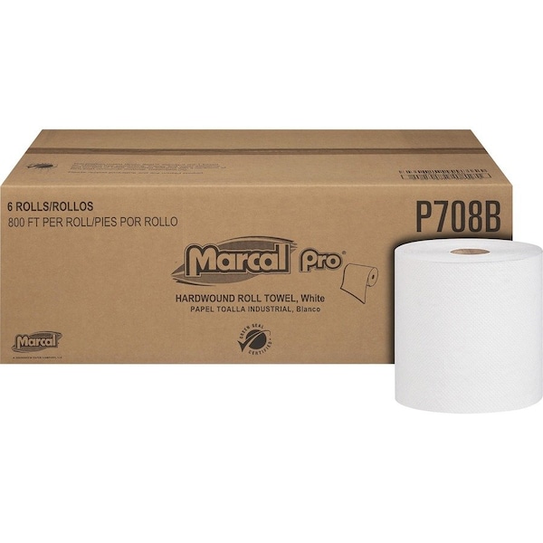 Marcal Hardwound Hardwound Roll Towel, White, 6 PK MRCP708B - main