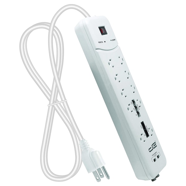 Digital Energy Heavy-Duty Surge Protector Power Strip, 10 Outlets W/ 2 USB Ports and Coaxial, 25ft Cord, Wht DSS5-1022-WHT - main