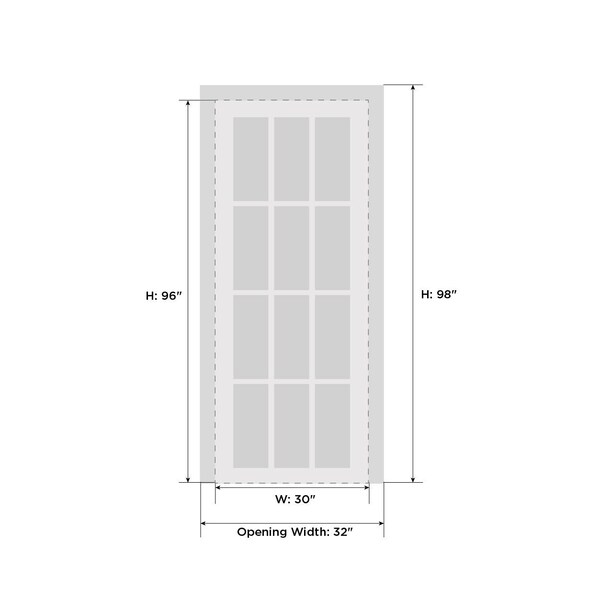 Sartodoors Solid French Door 30 x 96in, Planum 0660 Painted White W/ Frosted Glass, Sgl Panel Frame Trim PLANUM0660ID-BEM-3096 - main