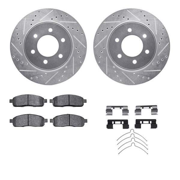 Dynamic Friction Co DFC Brake Rotor - Drilled & Slotted - Silver- Heavy Duty Brake Pad includes Hardware 7412-54073 - main