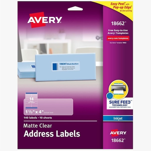 Avery Label, 14-Up, Ep, Ij, 140, Clr 140PK AVE18662 - main