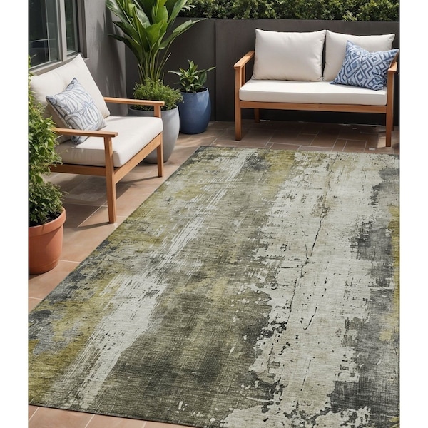 Homeroots 5' X 8' Pewter And Ivory Abstract Washable Indoor Outdoor Area Rug 616185 - main