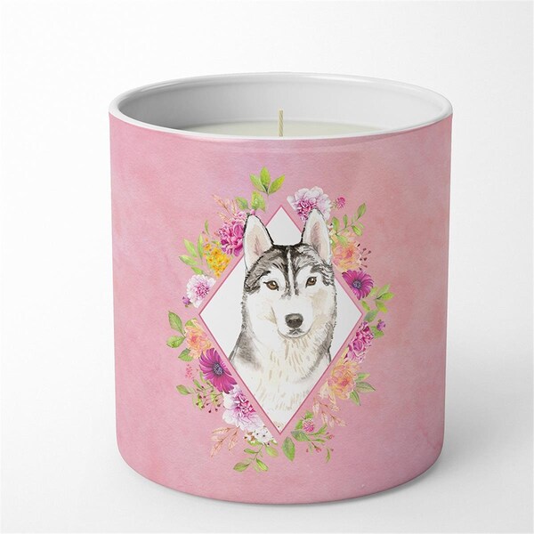 Carolines Treasures 10 oz Siberian Husky Pink Flowers Decorative Soy Candle CK4210CDL - main