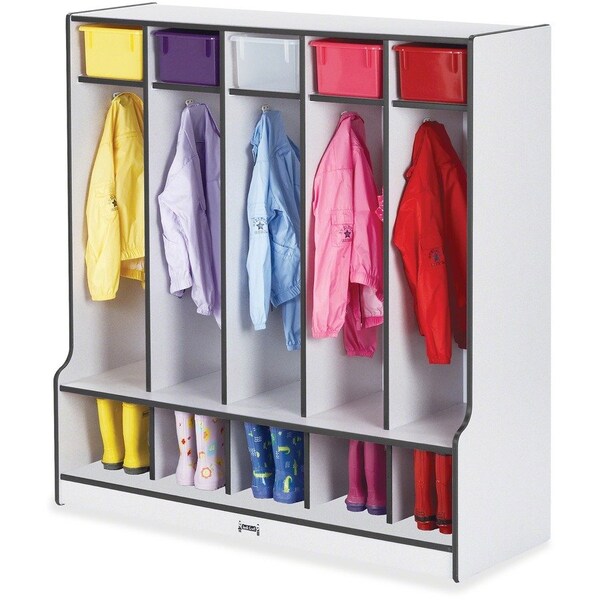 Jonti-Craft Rainbow Accents 5 Section Coat Locker with Step, Black 0468JCWW180 - main