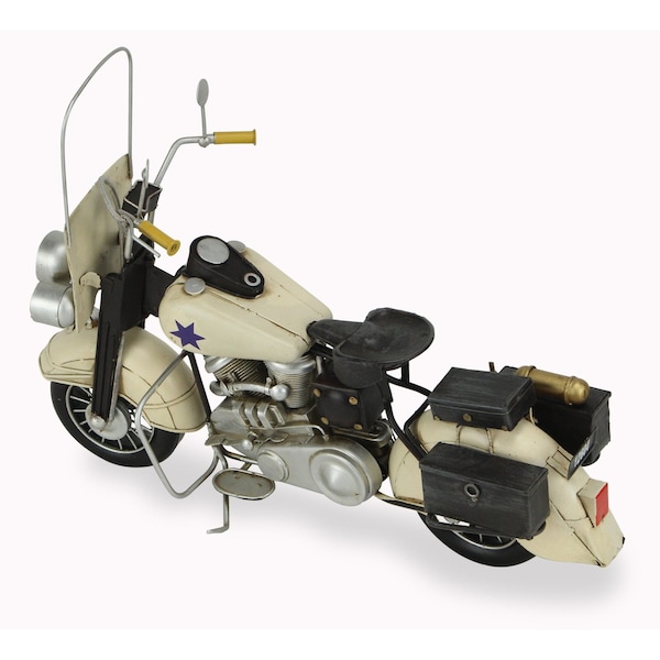Homeroots 10" Cream Metal Hand Painted Early 1900's Police Motorcycle Model Model Motorcycle 489413 - main