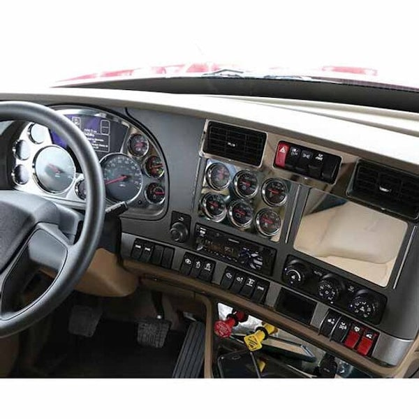 Ilc KENWORTH T680 YEAR 2019 304 STAINLESS STEEL CENTER VENT SWITCH TRIM Replacement Body Panel KW T680 2019 SS CENTER VENT SWITCH TRIM - main