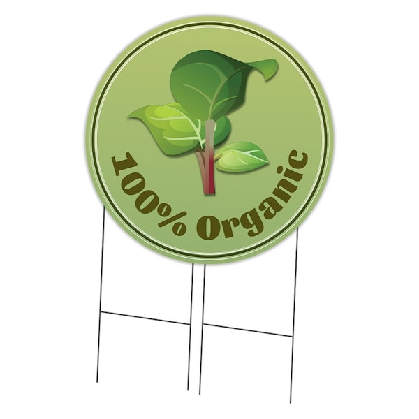Signmission Corrugated Plastic W/ Stakes 36in Circular-Farmers Market 100% Organic, C-36-CIR-WS-100% Organic C-36-CIR-WS-100% Organic - main