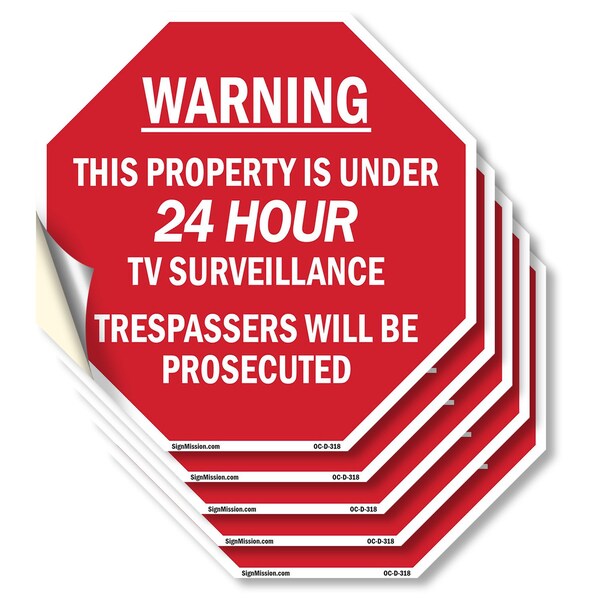 Signmission Warning This Property Is Under 24 H, 4 inch X 4 inch, Vinyl Decal, 5PK OC-D-5PACK-4-318 - main