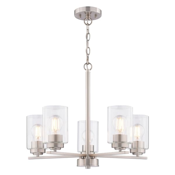 Vaxcel Park Ridge 5-Light Satin Nickel Chandelier, Clear Glass Shade, Pendant Fixture H0314 - main