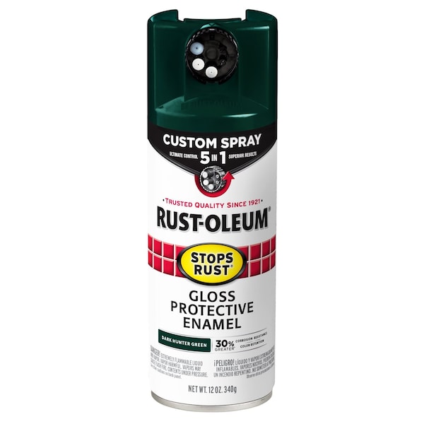 Rust-Oleum Rust Preventative Spray Paint, Dark Hunter Green, Gloss, Solvent, 12 Oz 376902 - main