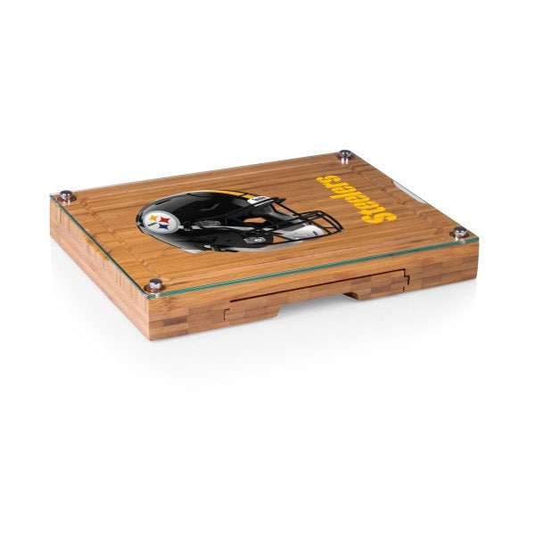 Picnic Time Family Of Brands NFL Pittsburgh Steelers - Concerto Glass Top Cheese Cutting Board & Tools Set 919-00-505-254-2 - main