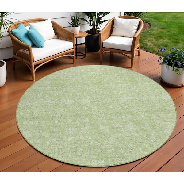 Homeroots 8' Artichoke Green Mint Green And Ivory Round Floral Washable Indoor Outdoor Area Rug 582316 - main