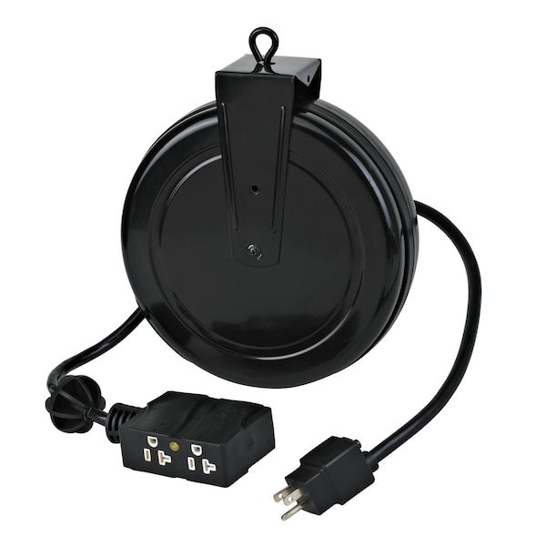 Alert Reel Mfg ProReel Retractable Cord Reel, 15 Amp, 20' 12/3 SJTOW, Quad Outlets w/Circuit Breaker 5020TF-4C - main