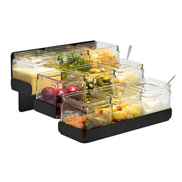 Rossetto Rosseto Condiments Station 3 Levels 9 Glass Jars Holder, Black Matte - 12.6 x 12.4 x 6.9 in. SM328 - main