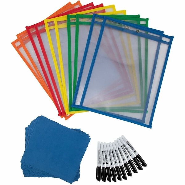 Charles Leonard Reusable Dry Erase Pockets Class Pack with Markers and Cloth Erasers 29130 - main