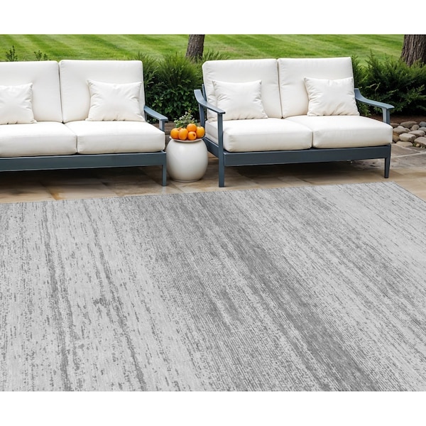 Homeroots 9' X 12' Gray And Silver Striped Washable Indoor Outdoor Area Rug 589684 - main