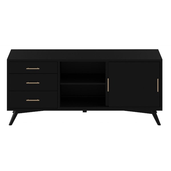 Homeroots 64in Black Mahogany Solid Wood Enclosed and Open Storage TV Stand 404264 - main