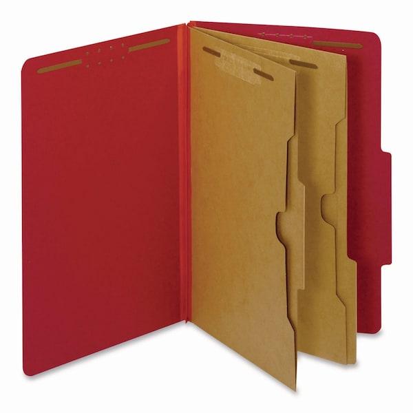 Pendaflex Pressboard Top Tab Folders, 2/5-Cut Tab, Exp 2.5", 2 Dividers, 6 Fasteners, Legal, Bright Red, 10PK 29082P - main