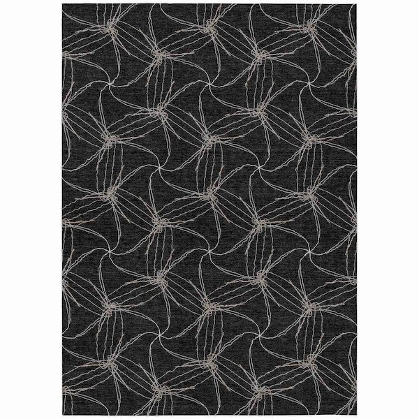 Homeroots 9' X 12' Black And Ivory Geometric Washable Indoor Outdoor Area Rug 614063 - main