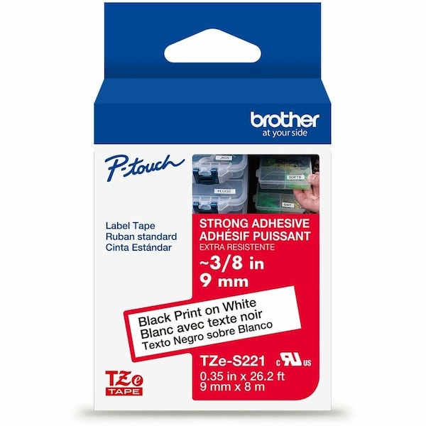 Brother Label/Ribbon Cartridge, White, Gloss, 3/8 in W TZES221G - main