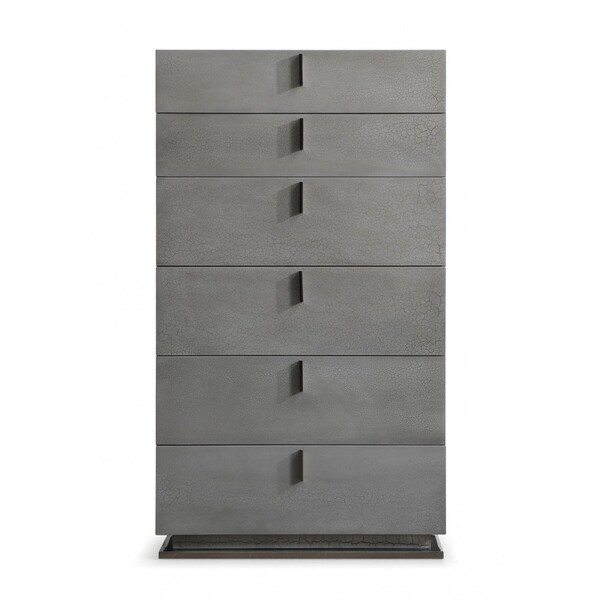 Homeroots 30" Grey Manufactured Wood + Solid Wood Stainless Steel Six Drawer Chest 491544 - main
