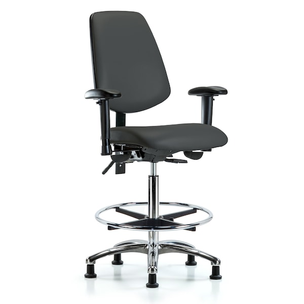 Blue Ridge Ergonomics High Bench Chair Adjustable Arms, 26" to 35-1/2" Height, Vinyl, Charcoal BR-VHBCH-MB-CR-T0-A1-CF-RG-8605 - main