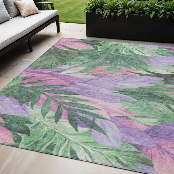 Homeroots 5' X 8' Sage And Mint Green Floral Washable Indoor Outdoor Area Rug 611121 - main