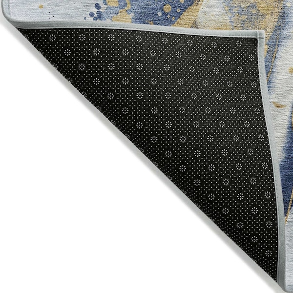 Homeroots 10' X 14' Blue And Gold Abstract Washable Indoor Outdoor Area Rug 611305 - main