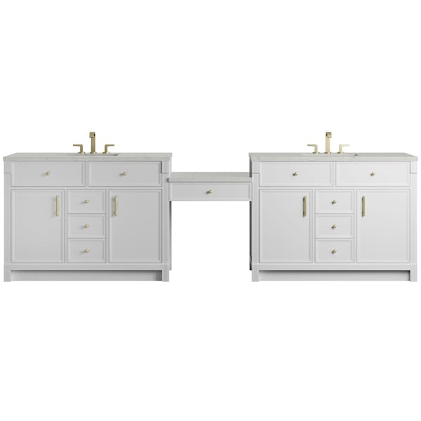 James Martin Vanities Bellshire 120" Dual Vanity Set w/24" Make-Up Counter, Bright White w/3 cm Lime Delight Silestone Top 660-VMC120-BW-3LDL - main