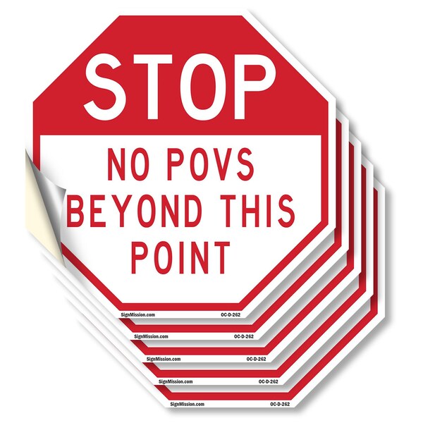 Signmission Stop No POVS Beyond This Point, 4 inch X 4 inch, Vinyl Decal, 5PK OC-D-5PACK-4-262 - main