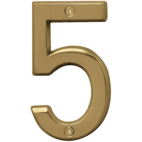 Hy-Ko Prestige Series House Number, Character: 5, 4 in H Character, Brass Character, Brass BR-42PB/5 - main