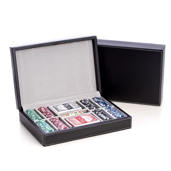 Bey Berk International Bey-Berk International Poker Set with 200 Chips in Leather Case, Black G535 - main