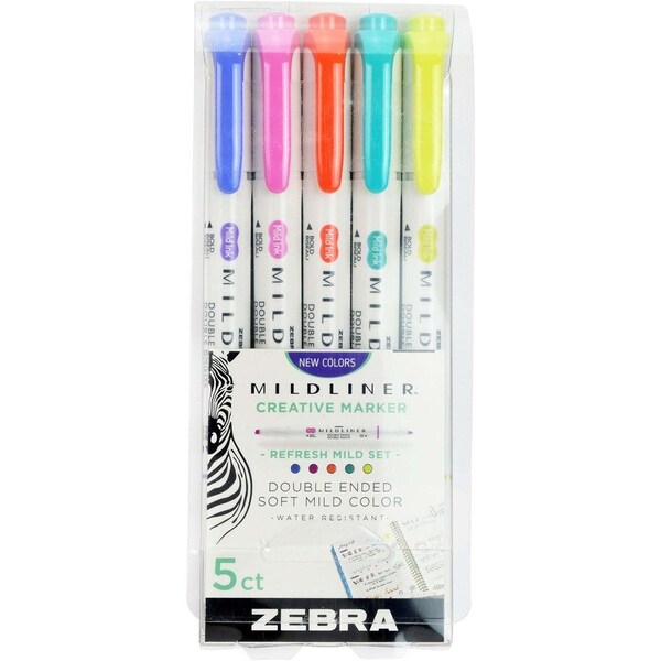 Zebra Pen Mildliner Double Ended Highlighter Friendly Asst 5 Pack 78405 - main