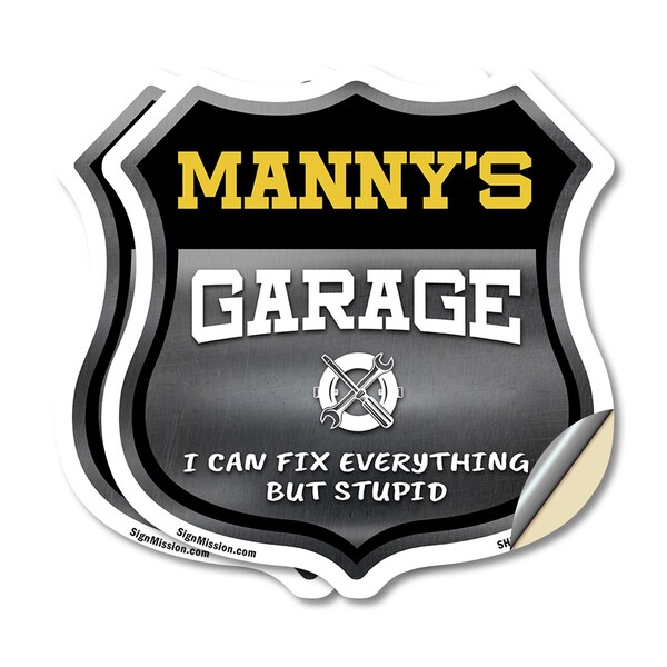Signmission Manny's Garage I Can Fix Everything But Stupid, 18 inch X 18 inch, Vinyl Decal, 2PK SHI-D-2PACK-18-490-MANNY - main