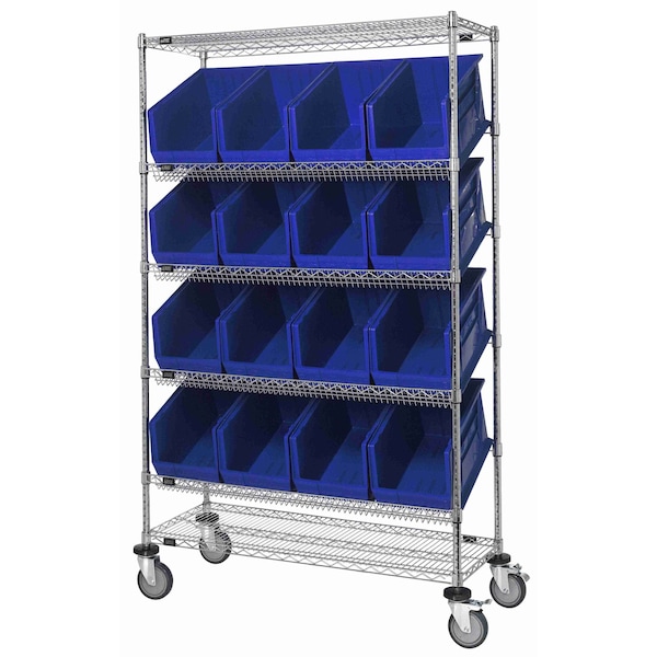 Quantum Storage Systems WIRE UNIT SLANTED SHELVES W/16 BINS BLUE WRCSL6-74-2448-953BL - main